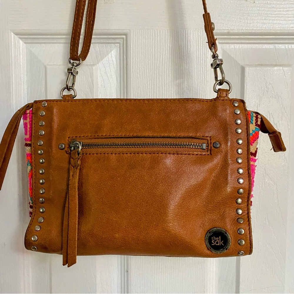 The Sak Brown Crossbody Bag with Pink Accents